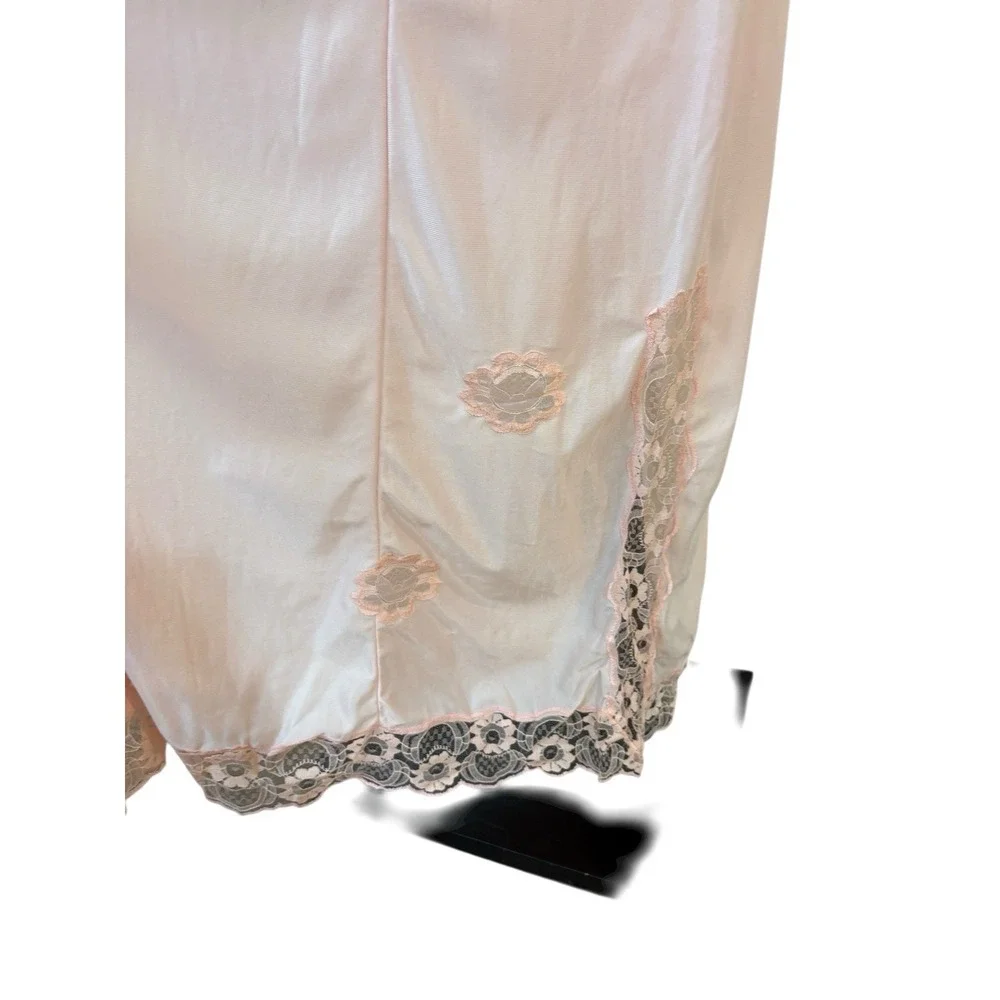 Vtg Pink‎ Lace Nightgown Maxi Slip Dress Floral Nylon Bridal Coquette Boudoir